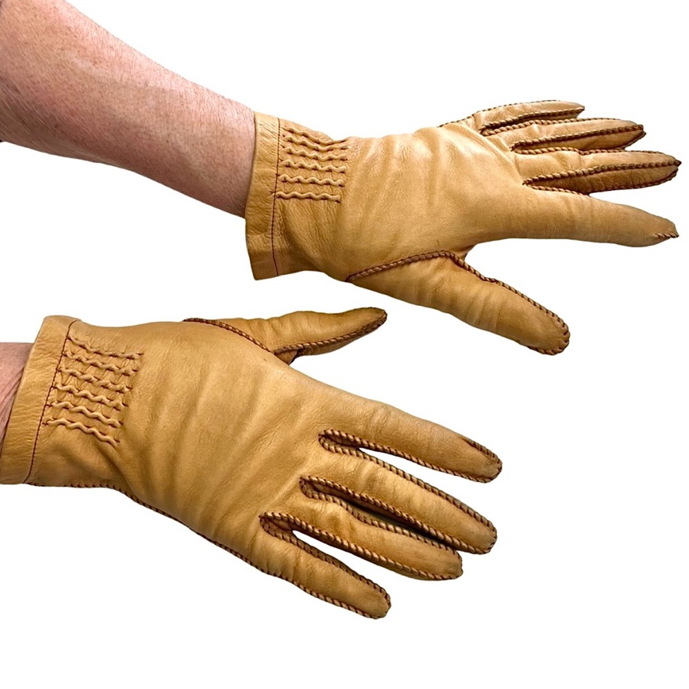 Vintage Washable Deerskin Leather Gloves with Stitching